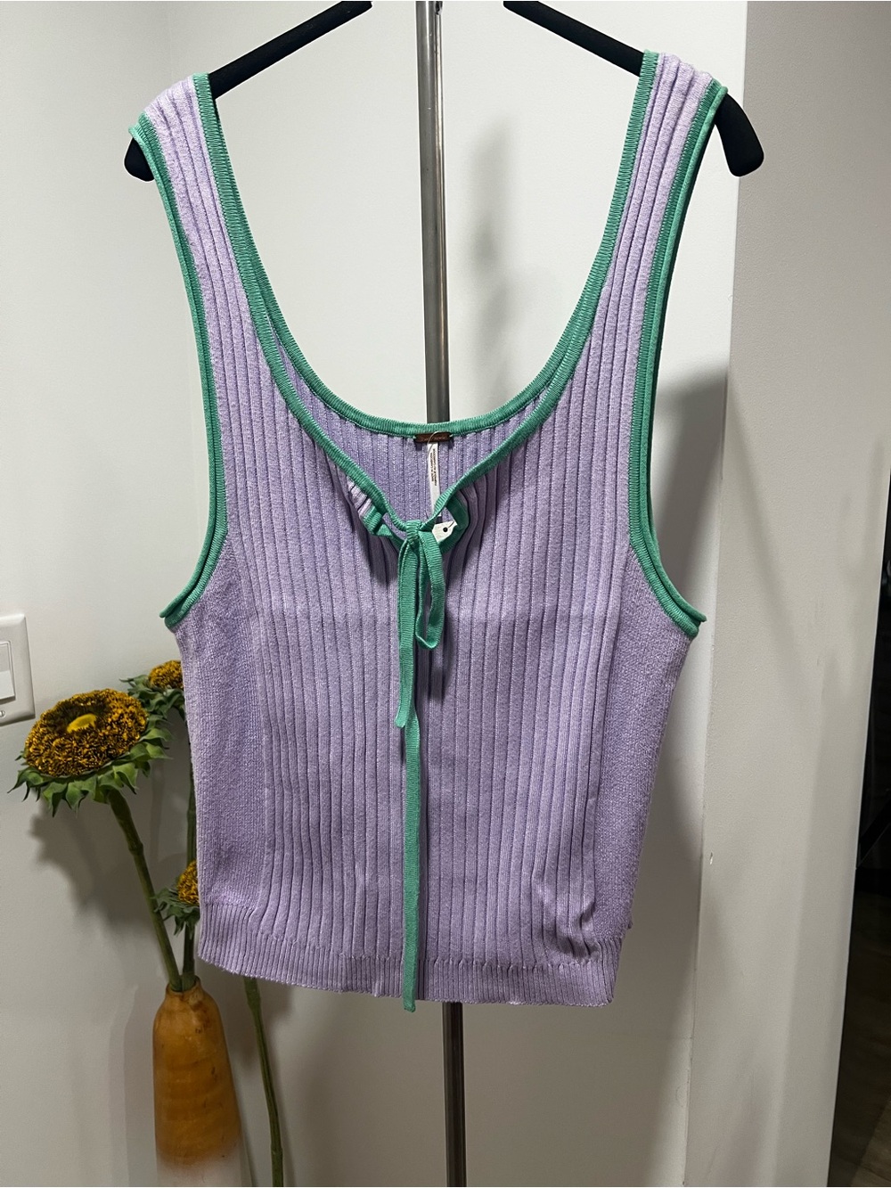 Free People All Star Lavender Ribbed Tank with Mint Trim